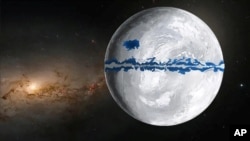 An illustration depicting Earth during the Marinoan Ice Age, when ice sheets covered most of the planet. (Huyue Song/Handout via REUTERS)