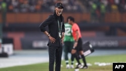 L'entraîneur du Cameroun, Rigobert Song, lors d'un match de la CAN contre le Nigeria. Cote d'Ivoire, le 27 janvier 2024.