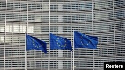 Флаги Евросоюза у штаб-квартиры организации в Брюсселе (архивное фото) 