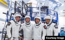 The crew of Axiom’s Ax-1 mission to the International Space Station is shown in this undated photo. From left, Larry Connor, Michael Lopez-Alegria, Mark Pathy, Eytan Stibbe. (Image Courtesy: SpaceX/Axiom Space)