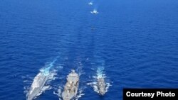 参加“环太军演”的多国军舰。（美国国防部国防视觉讯息传播服务提供）