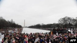Протестующие во время «Народного марша на Вашингтон» 18 января 2025 года (Фото: MATTHEW HATCHER / AFP)