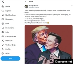 与官媒关系紧密的帐号Shanghai Panda 在大选计票时发布了一个帖子，称中国对抗特朗普有一套。
