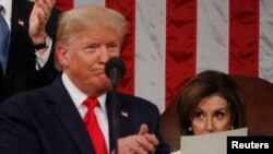 Le président Donald Trump prononce son discours sur l'état de l'Union lors d'une session conjointe du Congrès à Capitol Hill à Washington, le mardi 4 février 2020. (Photo