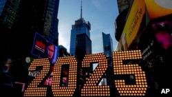 FILE - The 2025 New Year's Eve numerals are displayed in Times Square, Wednesday, Dec. 18, 2024, in New York. (AP Photo/Julia Demaree Nikhinson, File)