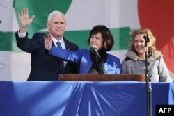 (L-R) U.S. Vice President Mike Pence, his wife Karen Pence and their daughter Charlotte Pence arrive for a rally on the National Mall before the start of the 43rd annual March for Life January 27, 2017 in Washington, DC.