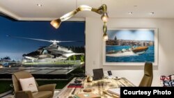 The helicopter is shown outside a window of America’s most expensive home, which is for sale in the Bel Air neighborhood of Los Angeles, California, for $250 million. (Bruce Makowsky / BAM Luxury Development)
