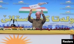 Iraqi Kurdish leader Masoud Barzani attends a rally in support for the independence referendum in Zakho, Iraq, Sept. 14, 2017.