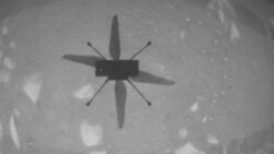 NASA’s Ingenuity Mars Helicopter captured this shot as it hovered over the Martian surface on Apr. 19, 2021, during the first instance of powered, controlled flight on another planet. (NASA/JPL-Caltech)