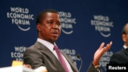  Le président zambien Edgar Lungu lors de la réunion du Forum économique mondial sur l'Afrique 2017 à Durban, Afrique du Sud, le 4 mai 2017.