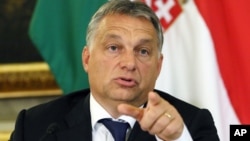 Le premier ministre hongrois Viktor Orban à l’ambassade de la Hongrie à Vienne, septembre 2015. Source:AP