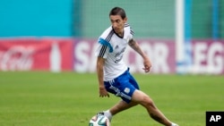 Angel Di Maria s'entrainant à Buenos Aires, Argentine, pour la Coupe du monde, le 31 mai 2014.