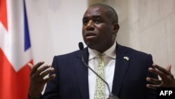 Britain's Foreign Secretary David Lammy speaks during a joint press conference with U.S. secretary of state and Ukrainian foreign minister following their talks in Kyiv, Ukraine, Sept. 11, 2024.