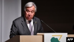 Le Secrétaire général des Nations Unies, Antonio Guterres, lors de l'ouverture et de la première session de la Conférence internationale de Tokyo sur le développement de l'Afrique (TICAD) à Yokohama le 28 août 2019.