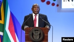 Le président sud-africain Cyril Ramaphosa à Sandton, Afrique du Sud, le 13 avril 2023.