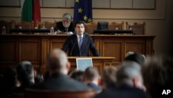 FILE - Former Bulgarian Prime Minister Kiril Petkov speaks during the opening session of the Bulgarian Parliament, in Sofia, Oct. 19, 2022. 