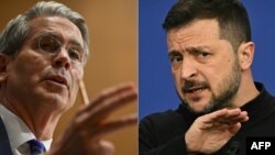 Глава Минфина Скотт Бессент. Президент Украины Владимир Зеленский (архивное фото) 