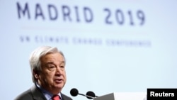 Le Secrétaire général des Nations Unies, Antonio Guterres, à la Conférence des Nations Unies sur les changements climatiques (COP25) à Madrid, en Espagne, le 2 décembre 2019.