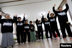 The granny rap group "Suni and Seven Princesses" practice their performance at a rehearsal studio in Chilgok, South Korea, February 6, 2024. (REUTERS/Kim Soo-hyeon)