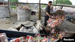  A plastic bottle recycling center in Hefei Anhui in May 2014.